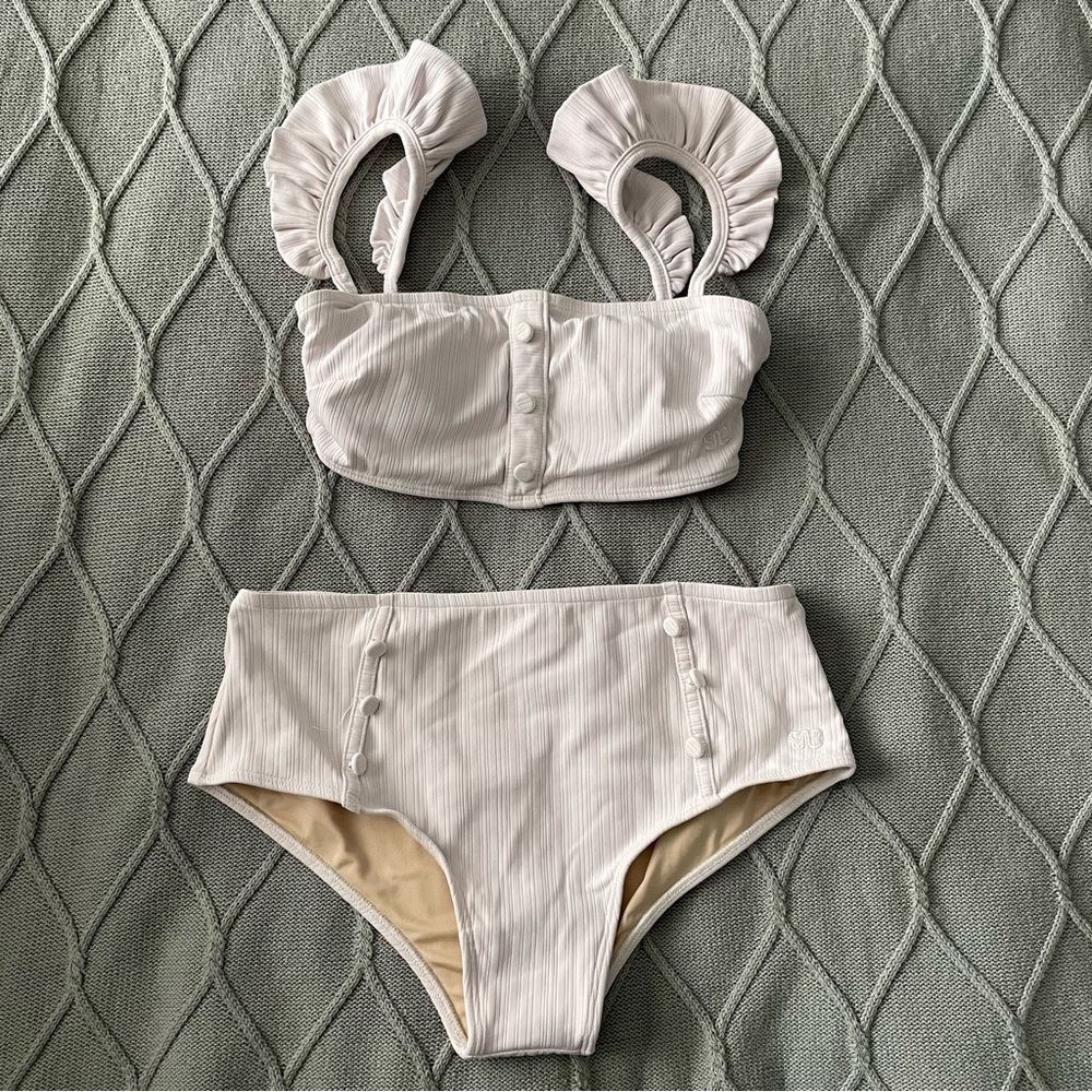 Albion White Ruffled Strap High-Waist Bikini Set